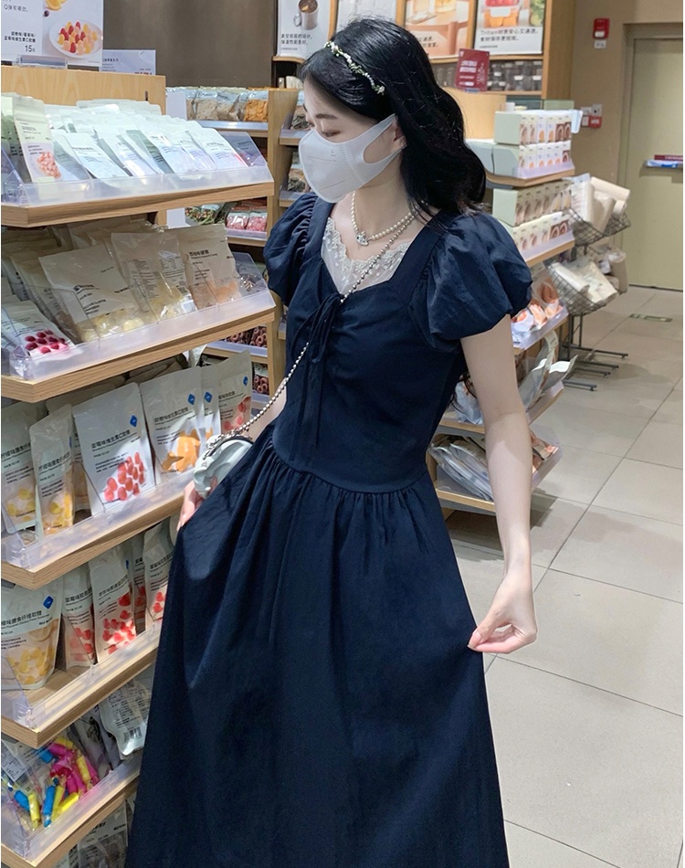 Bow all-match dress boats sleeve show young long dress