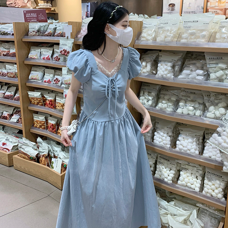 Bow all-match dress boats sleeve show young long dress
