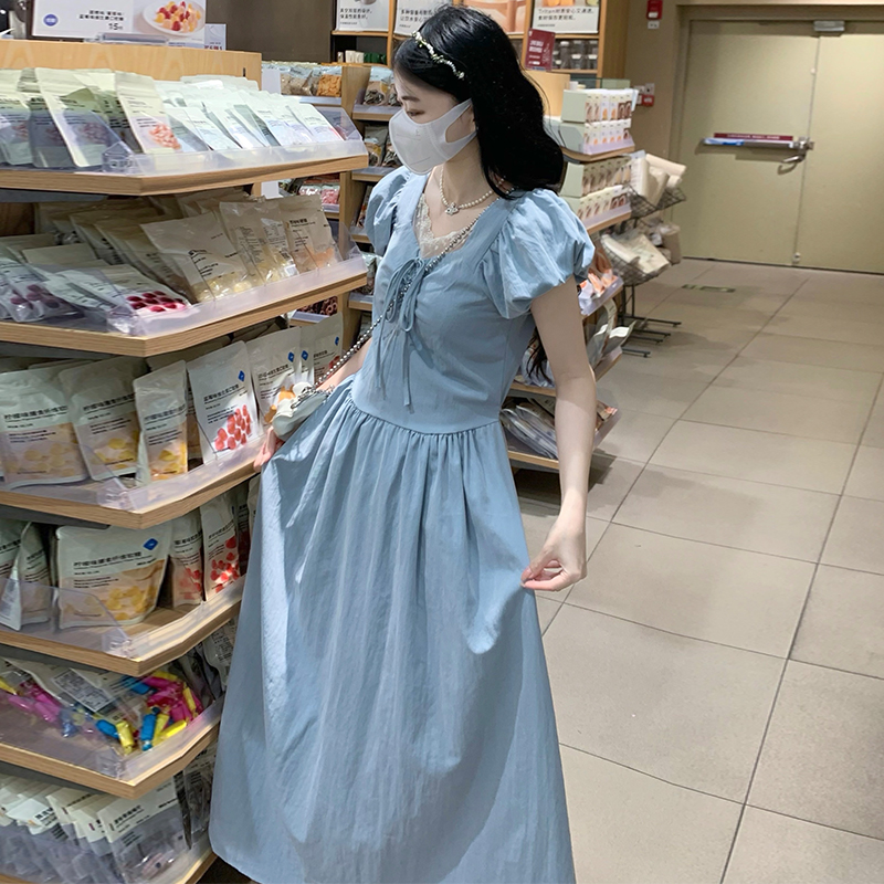 Bow all-match dress boats sleeve show young long dress