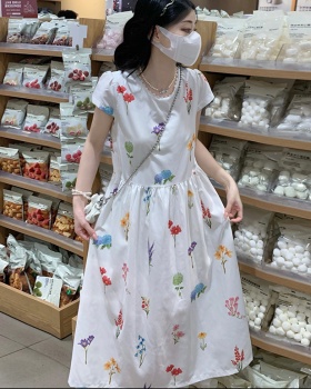 Printing summer fresh streamer bow dress