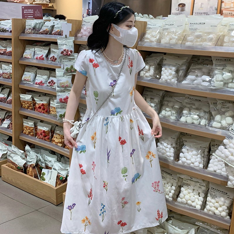 Printing summer fresh streamer bow dress