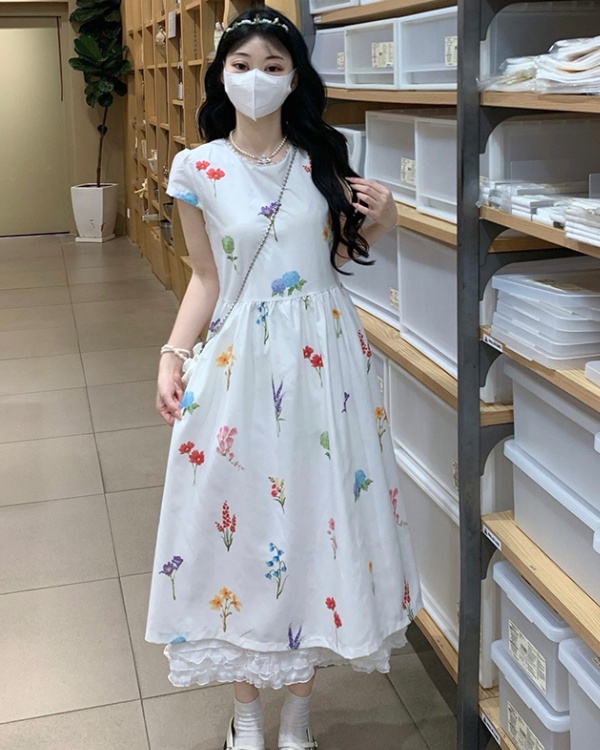Printing summer fresh streamer bow dress