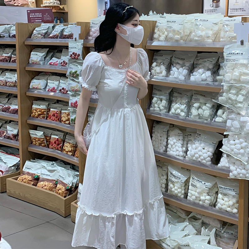 Blue France style summer slim dress for women