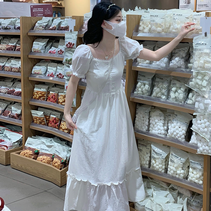 Blue France style summer slim dress for women