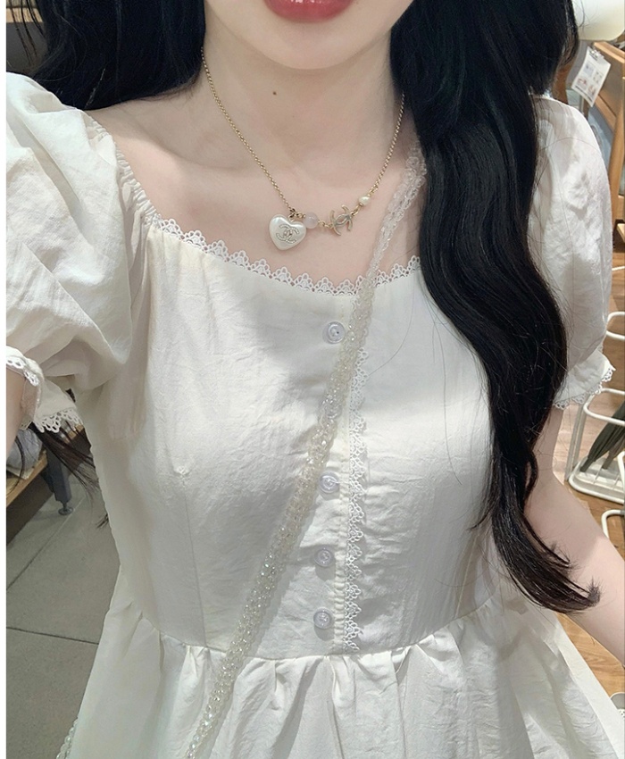 Blue France style summer slim dress for women