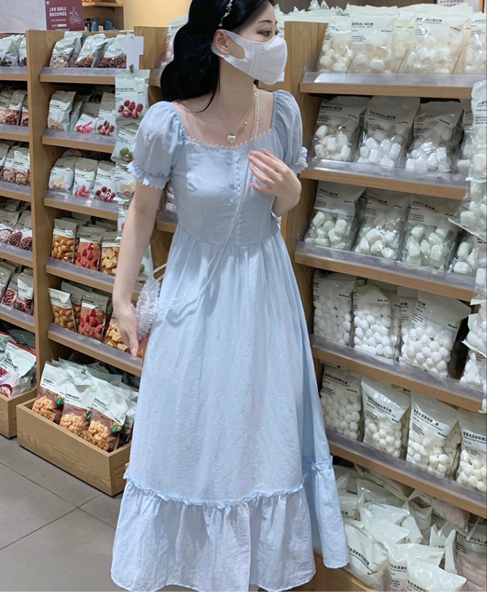 Blue France style summer slim dress for women