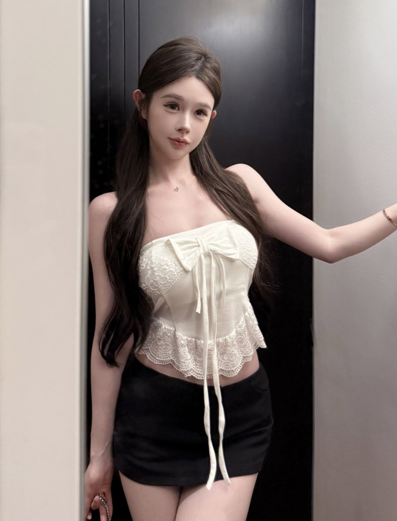 Beauty back bow halter spicegirl wrapped chest vest for women