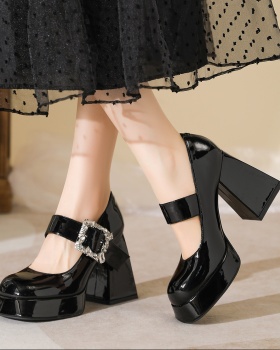Thick high-heeled shoes patent leather platform for women