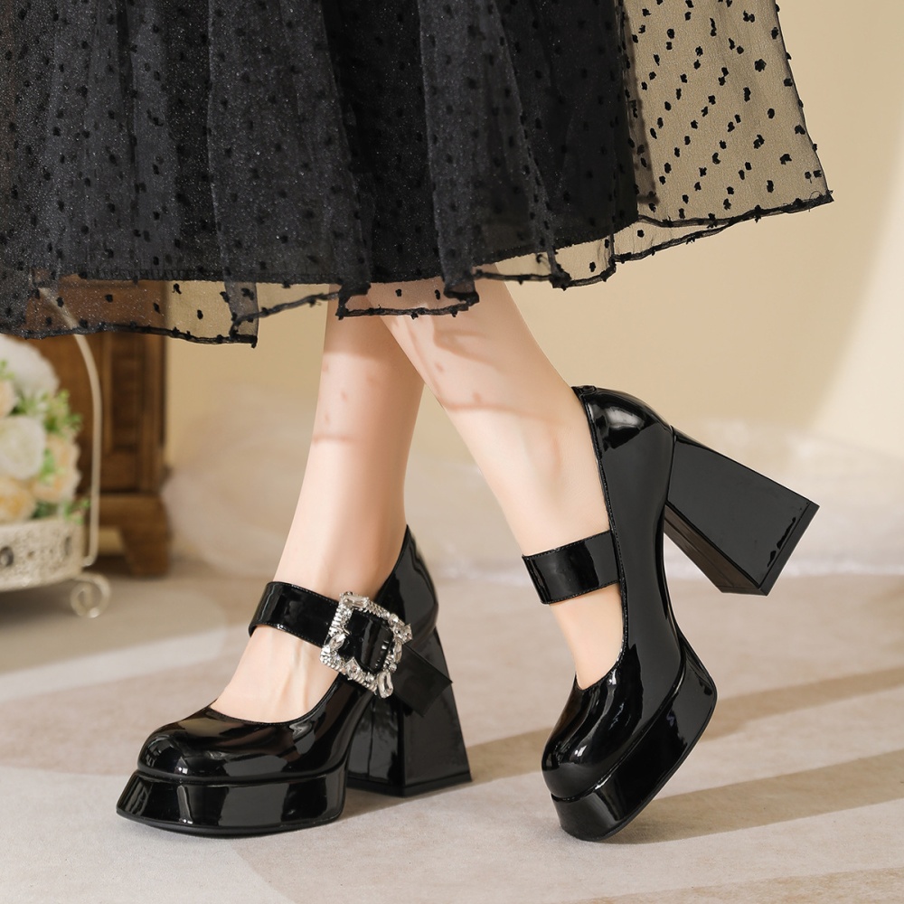 Thick high-heeled shoes patent leather platform for women