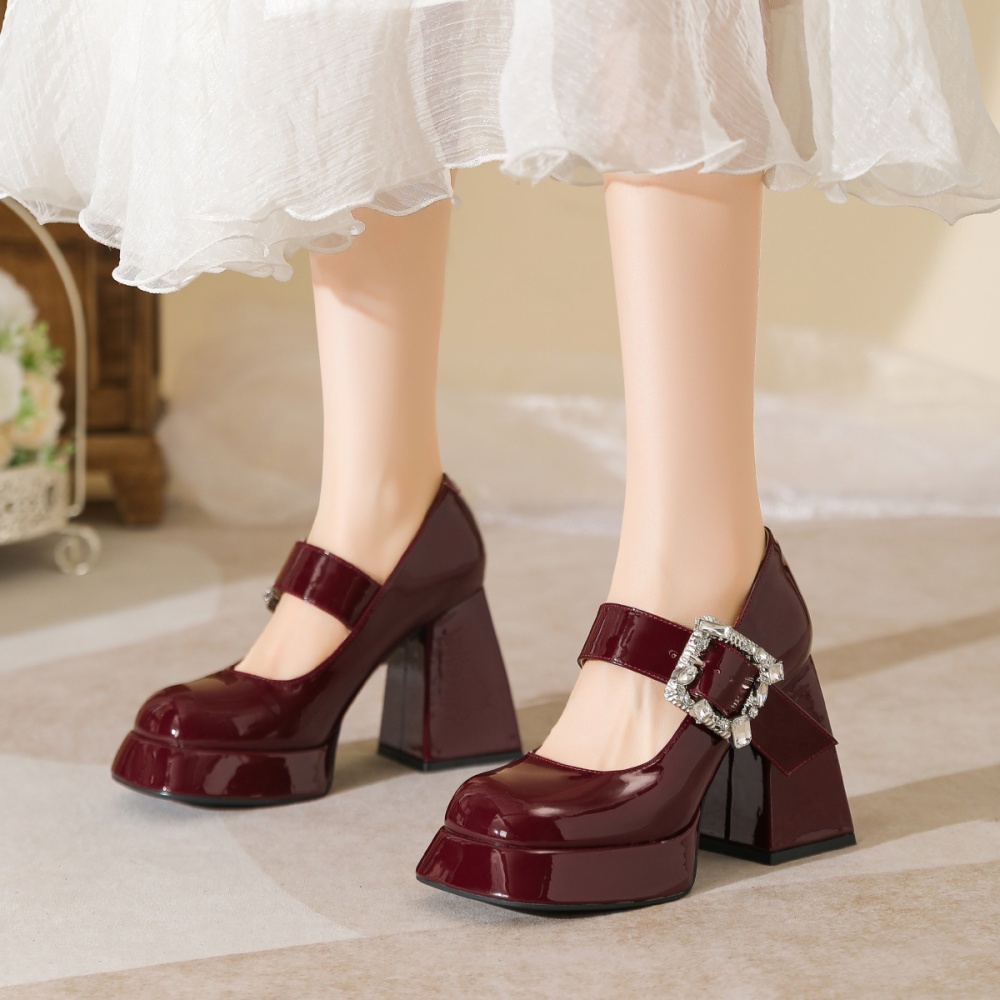 Thick high-heeled shoes patent leather platform for women