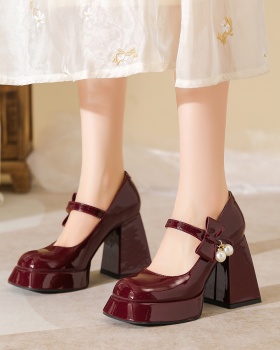 Round high-heeled platform pearl shoes for women