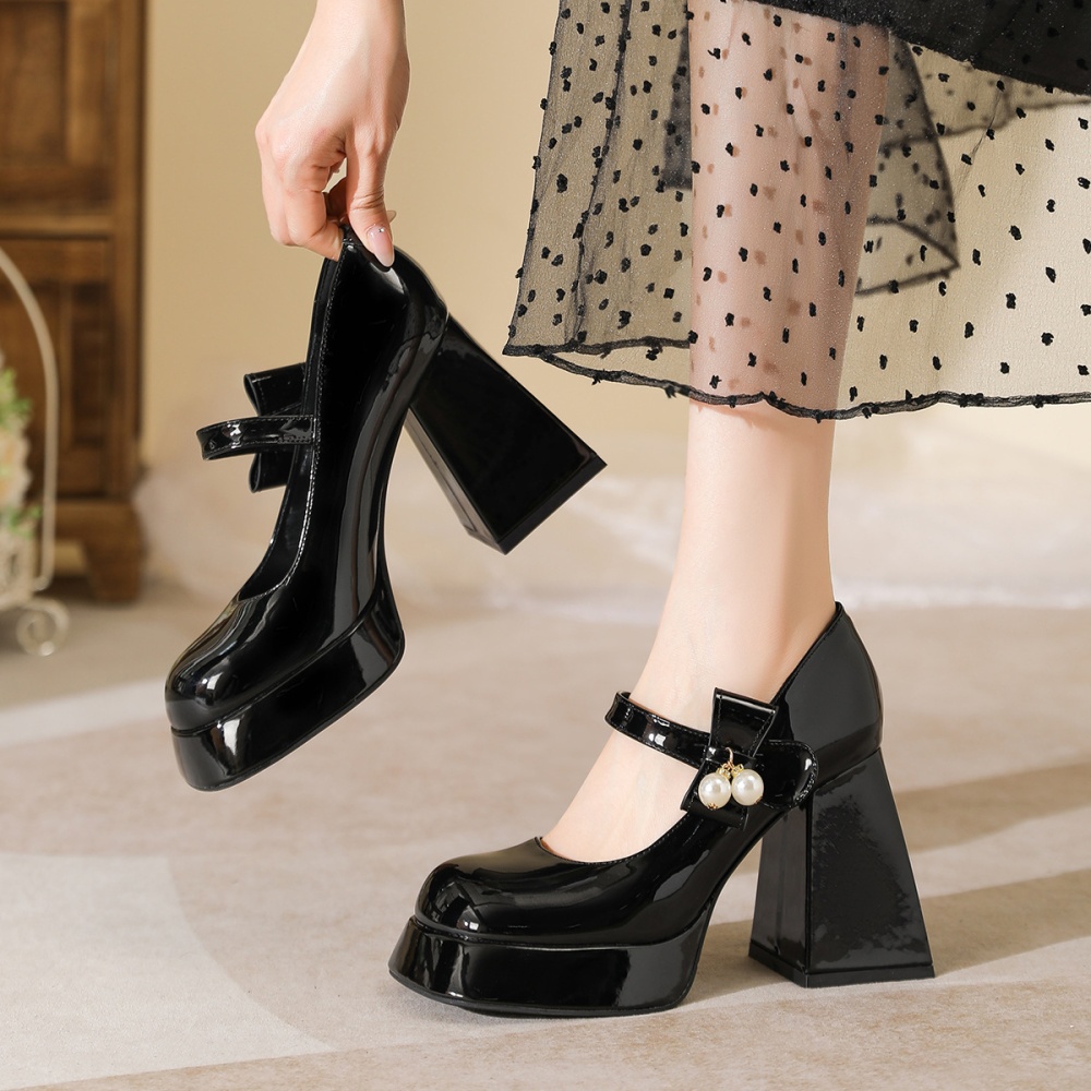 Round high-heeled platform pearl shoes for women