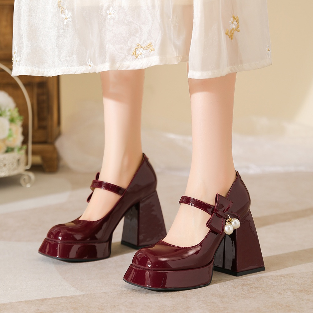 Round high-heeled platform pearl shoes for women