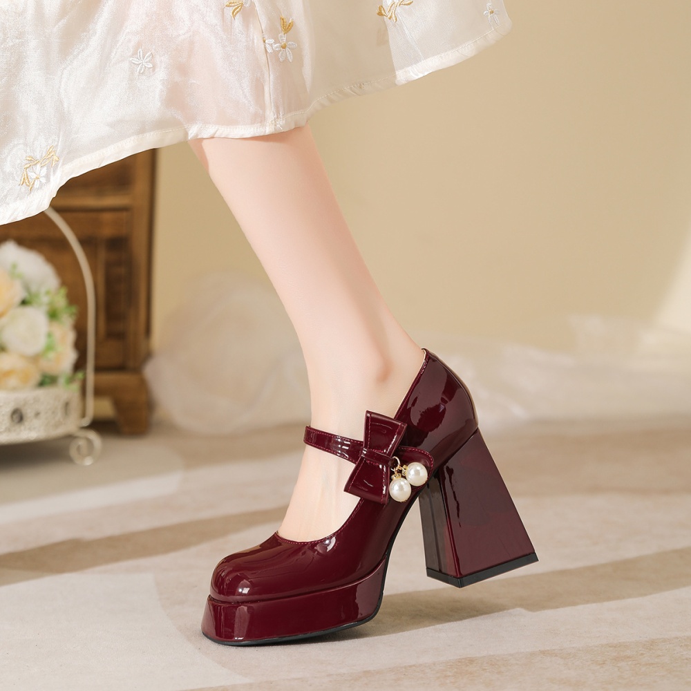 Round high-heeled platform pearl shoes for women
