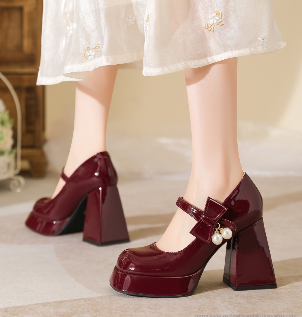 Round high-heeled platform pearl shoes for women