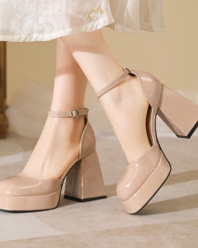 All-match thick high-heeled platform patent leather sandals