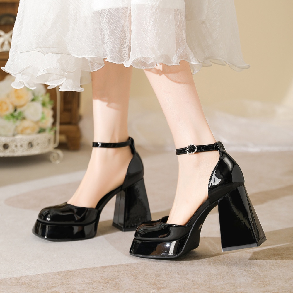 All-match thick high-heeled platform patent leather sandals