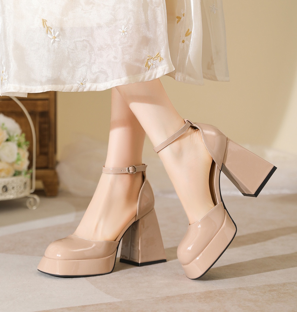 All-match thick high-heeled platform patent leather sandals