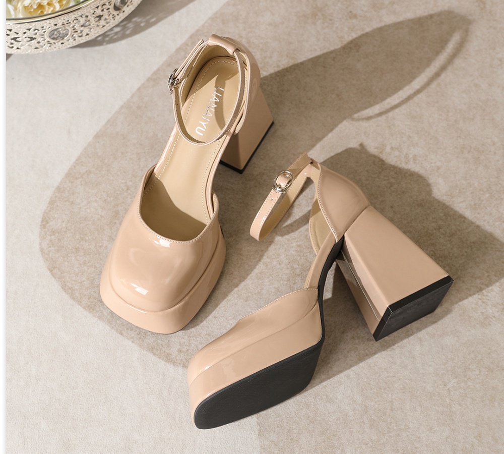 All-match thick high-heeled platform patent leather sandals