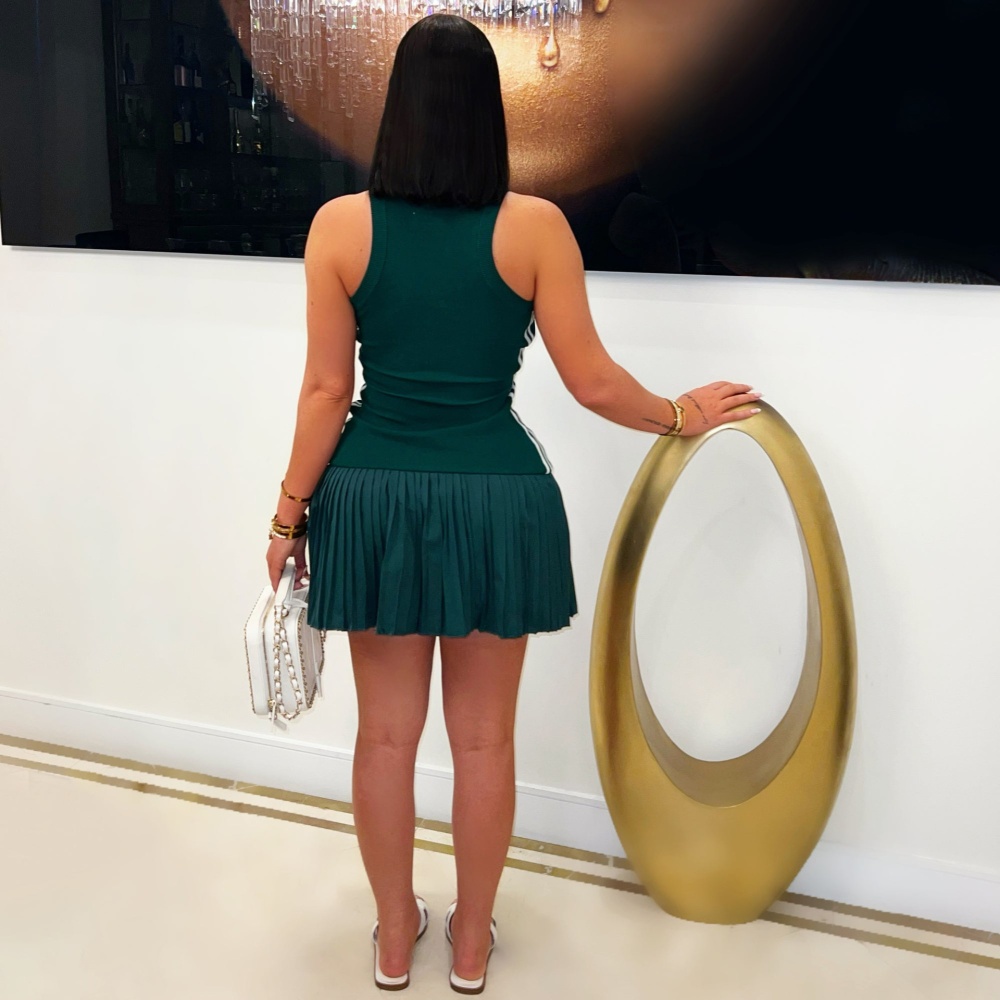 Stripe pleated Casual dress sports sexy T-back for women
