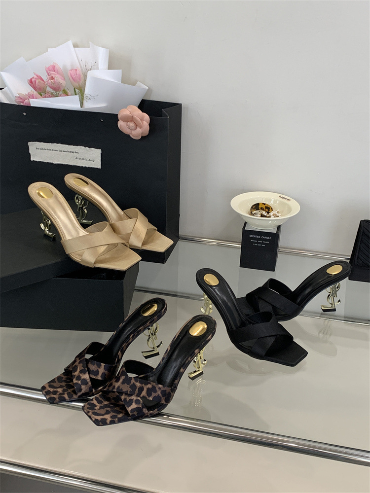 Square head France style high-heeled shoes open toe slippers