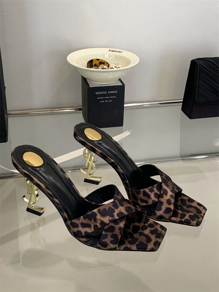 Square head France style high-heeled shoes open toe slippers