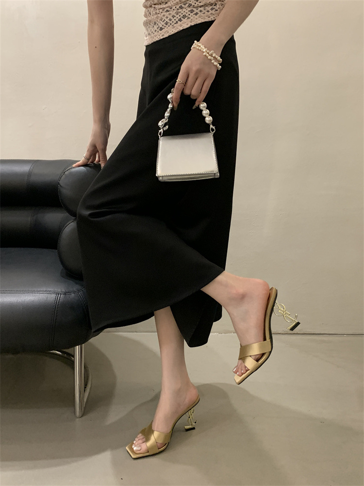 Square head France style high-heeled shoes open toe slippers