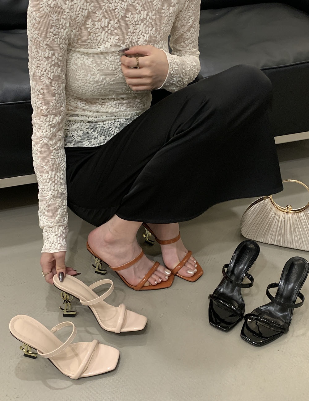 High-heeled ladies sandals fine band letters slippers