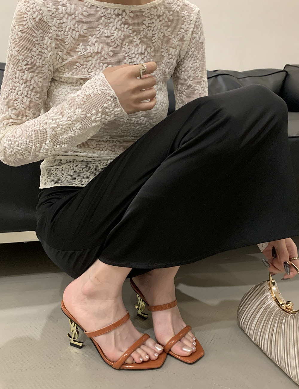 High-heeled ladies sandals fine band letters slippers