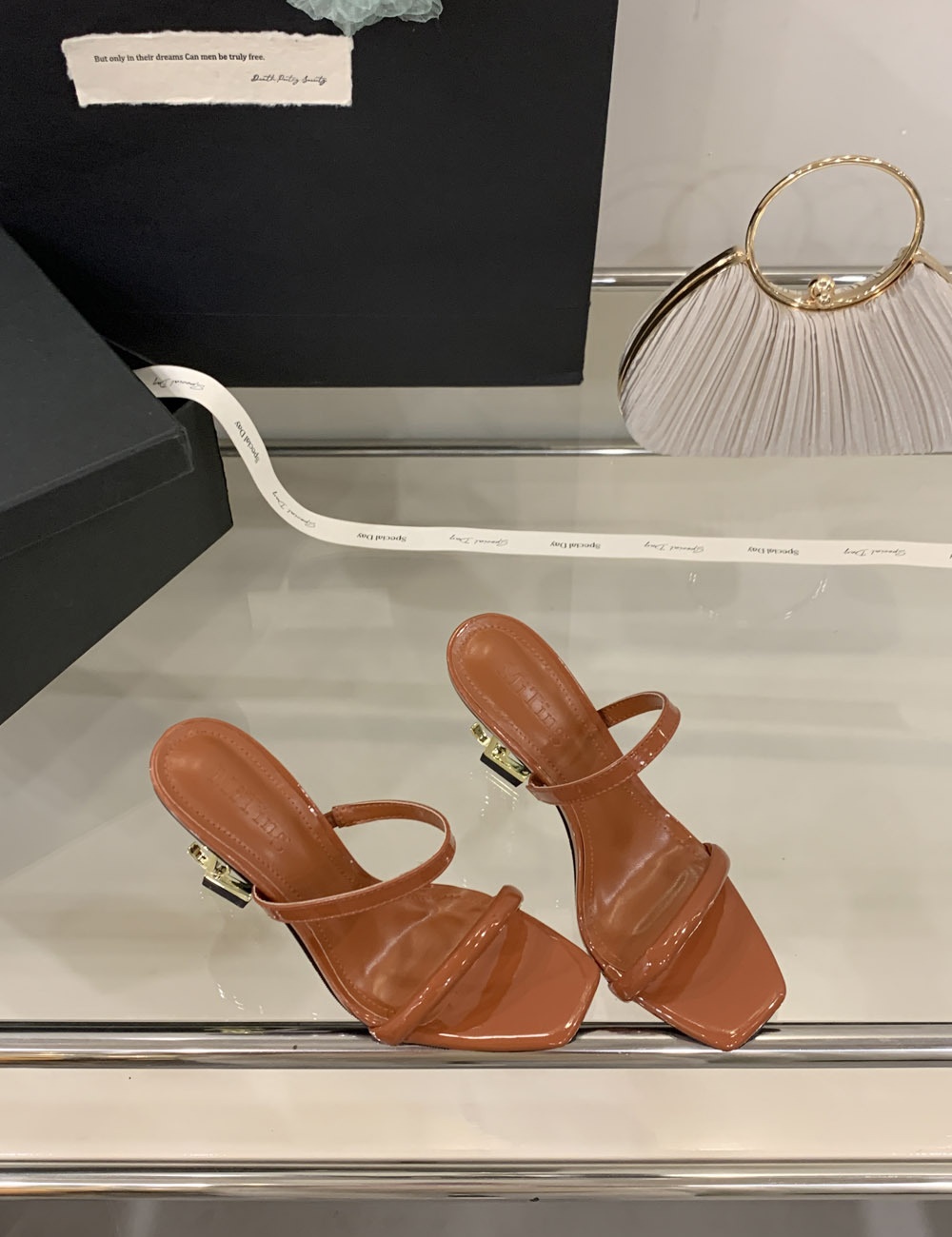 High-heeled ladies sandals fine band letters slippers