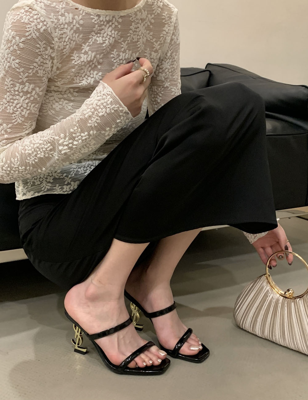 High-heeled ladies sandals fine band letters slippers