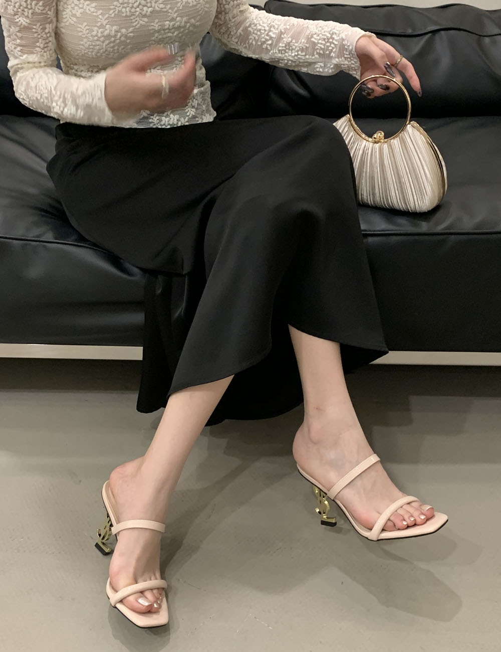 High-heeled ladies sandals fine band letters slippers