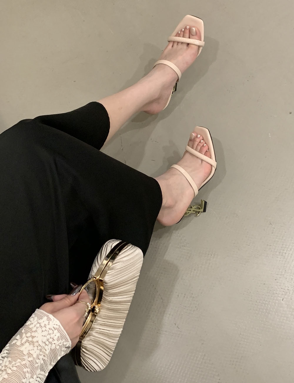High-heeled ladies sandals fine band letters slippers