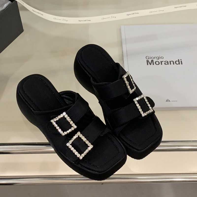Slipsole summer double buckle Casual rhinestone slippers