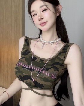 Sling hollow bandage camouflage beauty back vest for women