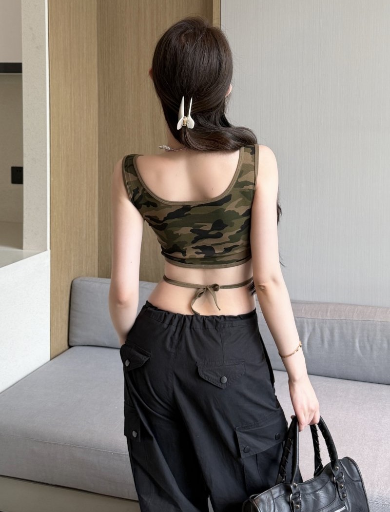 Sling hollow bandage camouflage beauty back vest for women