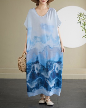 Short sleeve big Casual beach dress printing art robe