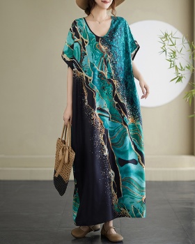 Short sleeve big Casual long dress art printing dress