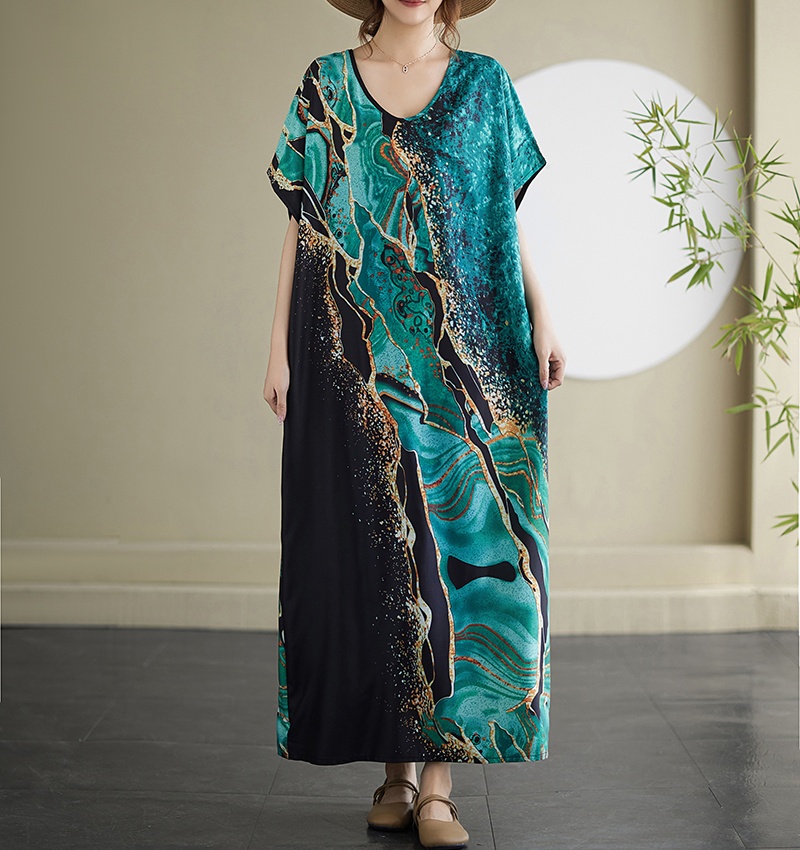 Short sleeve big Casual long dress art printing dress