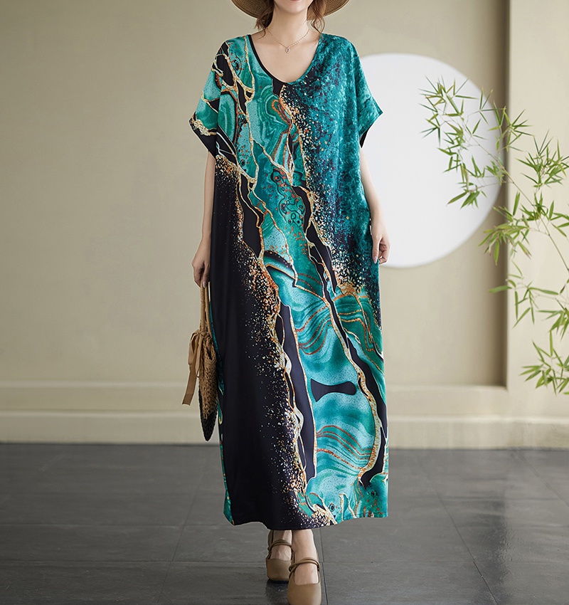 Short sleeve big Casual long dress art printing dress