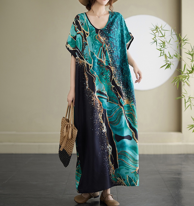 Short sleeve big Casual long dress art printing dress