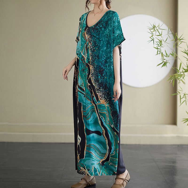 Short sleeve big Casual long dress art printing dress