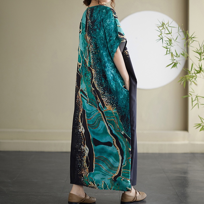 Short sleeve big Casual long dress art printing dress