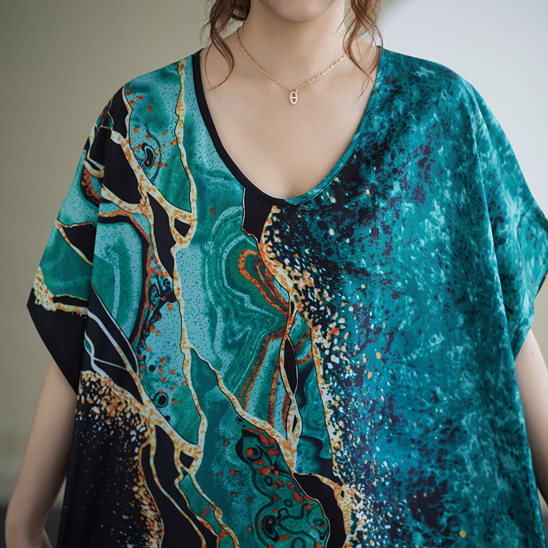 Short sleeve big Casual long dress art printing dress