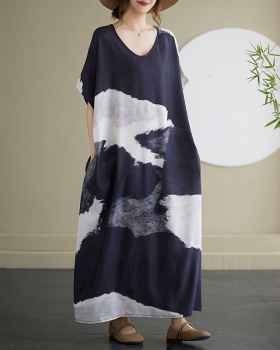Art short sleeve big long dress printing Casual dress