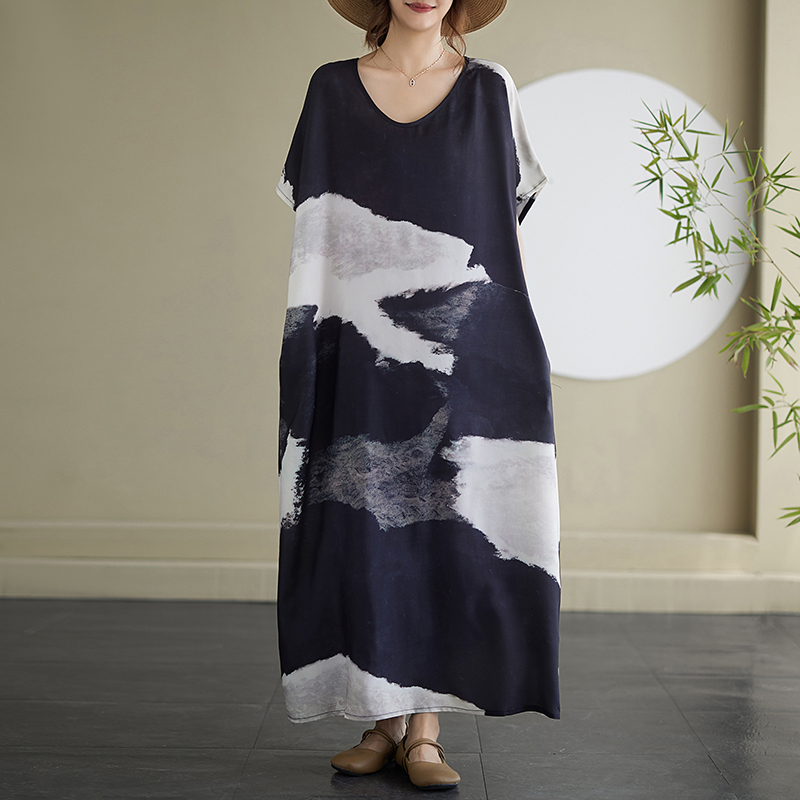Art short sleeve big long dress printing Casual dress
