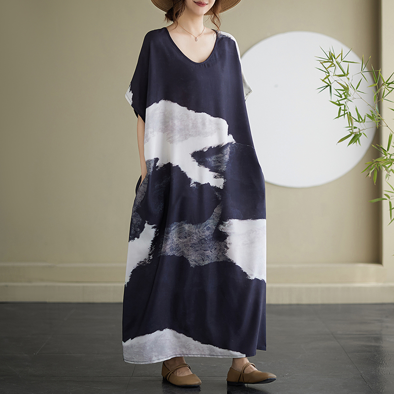 Art short sleeve big long dress printing Casual dress