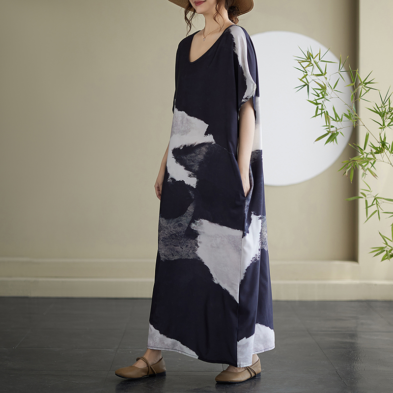 Art short sleeve big long dress printing Casual dress