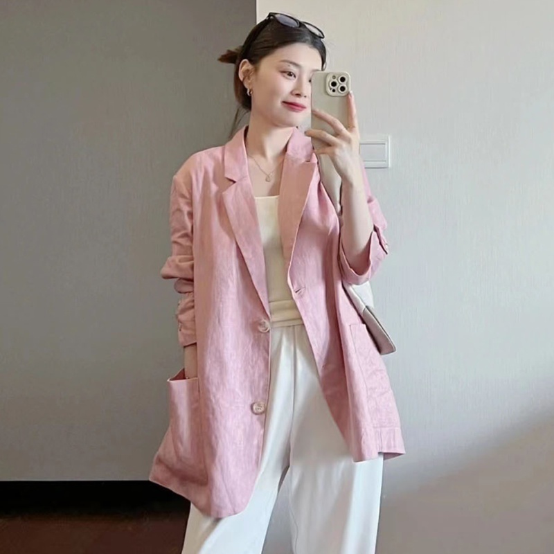 Cotton linen summer tops flax long sleeve coat