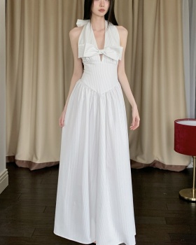 Sleeveless V-neck dress bow long dress